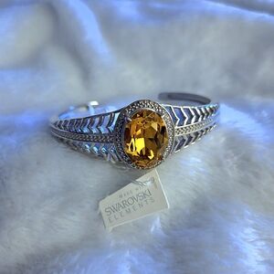 J Francis Golden Yellow Swarovski Crystal Cuff in Stainless Steel
